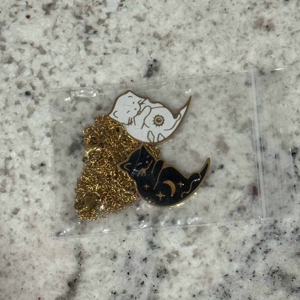 Gold and Black and White Yen Yang Friendship Cat Pendant Necklaces